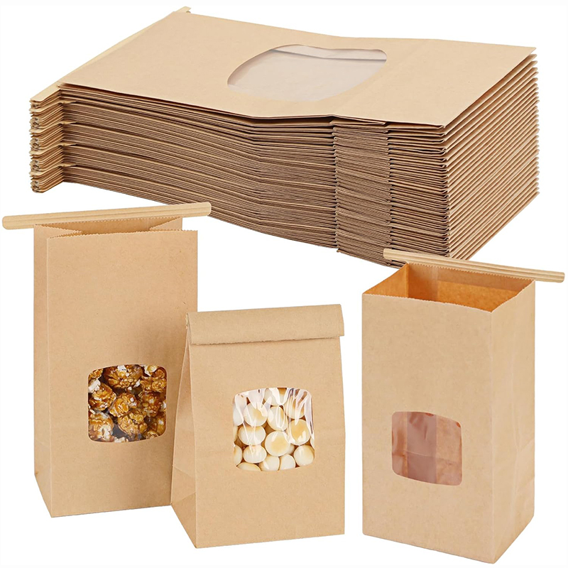 Food Snacks For Party - 10Pcs Bakery Bags, Window Sealing Kraft