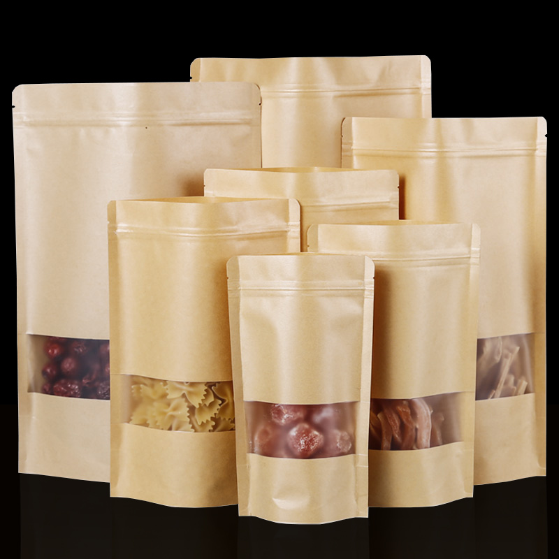 Food Snacks Packets - 100PCS Brown Doypack Kraft Packaging Paper