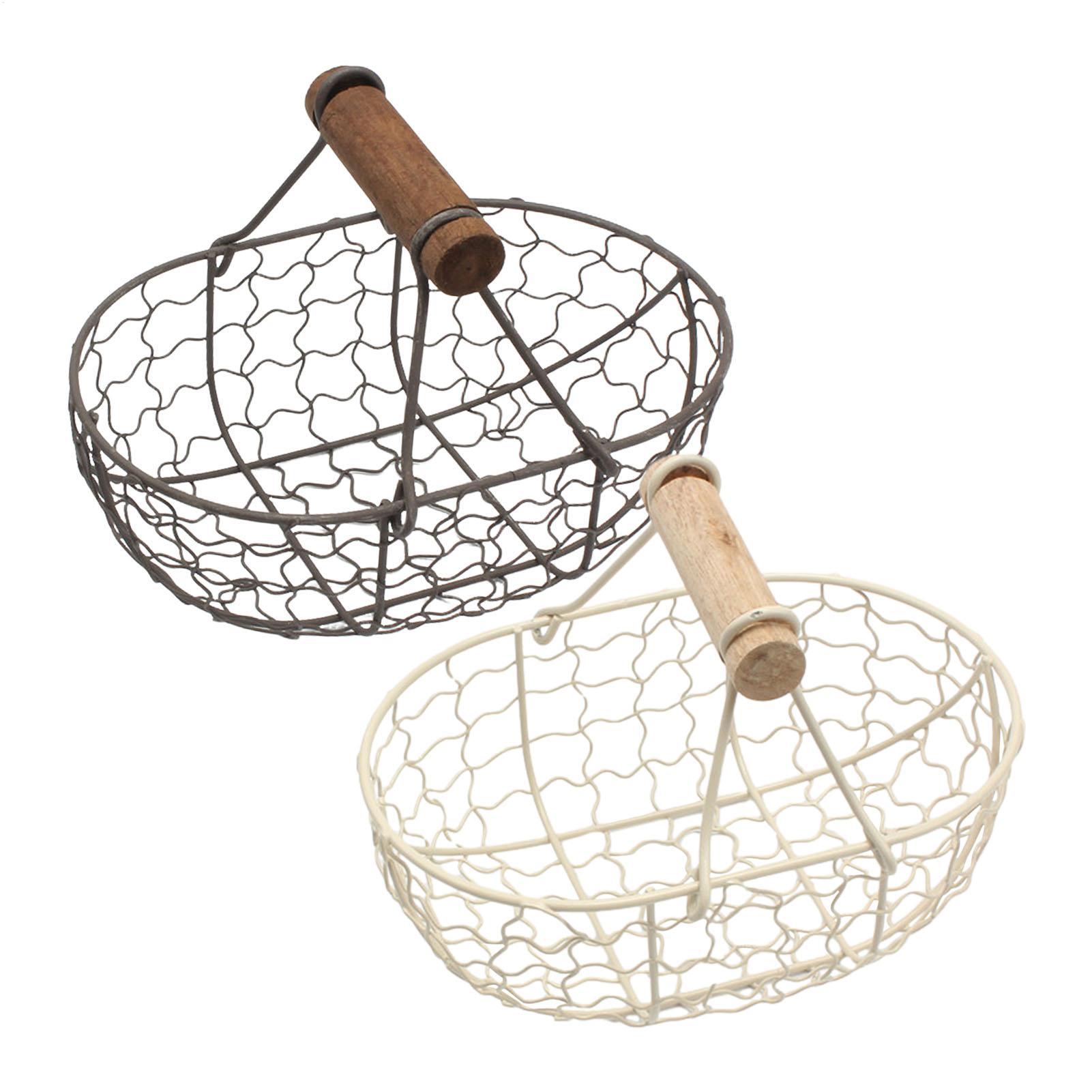 Food Snacks Basket - Iron Storage Basket with Wooden Handle