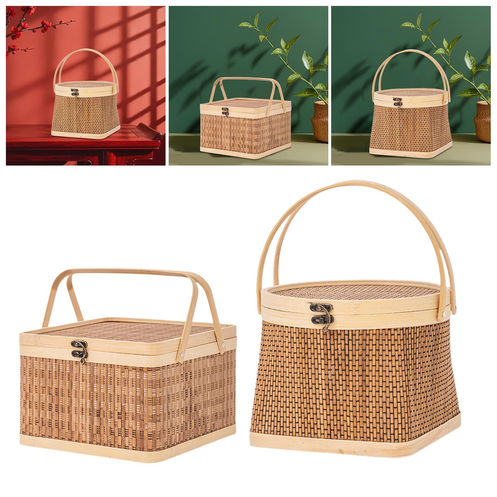 Food Snacks Basket - Portable Woven Bamboo Basket with Lockable