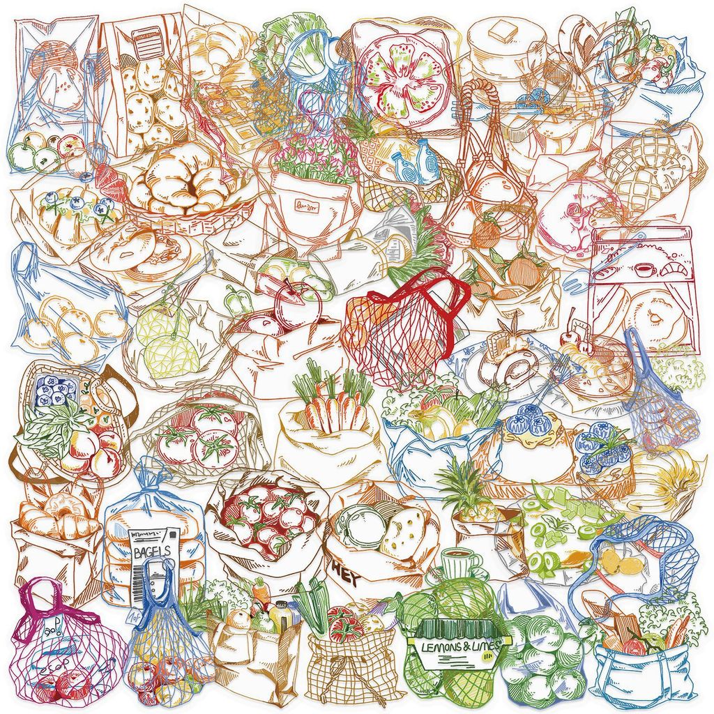50Pcs Color Line Drawing Food  - Food Snacks Drawing review and price